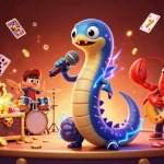 Experience the vibrant energy of 789WIN as the electric eel DJ performs with colorful casino elements.